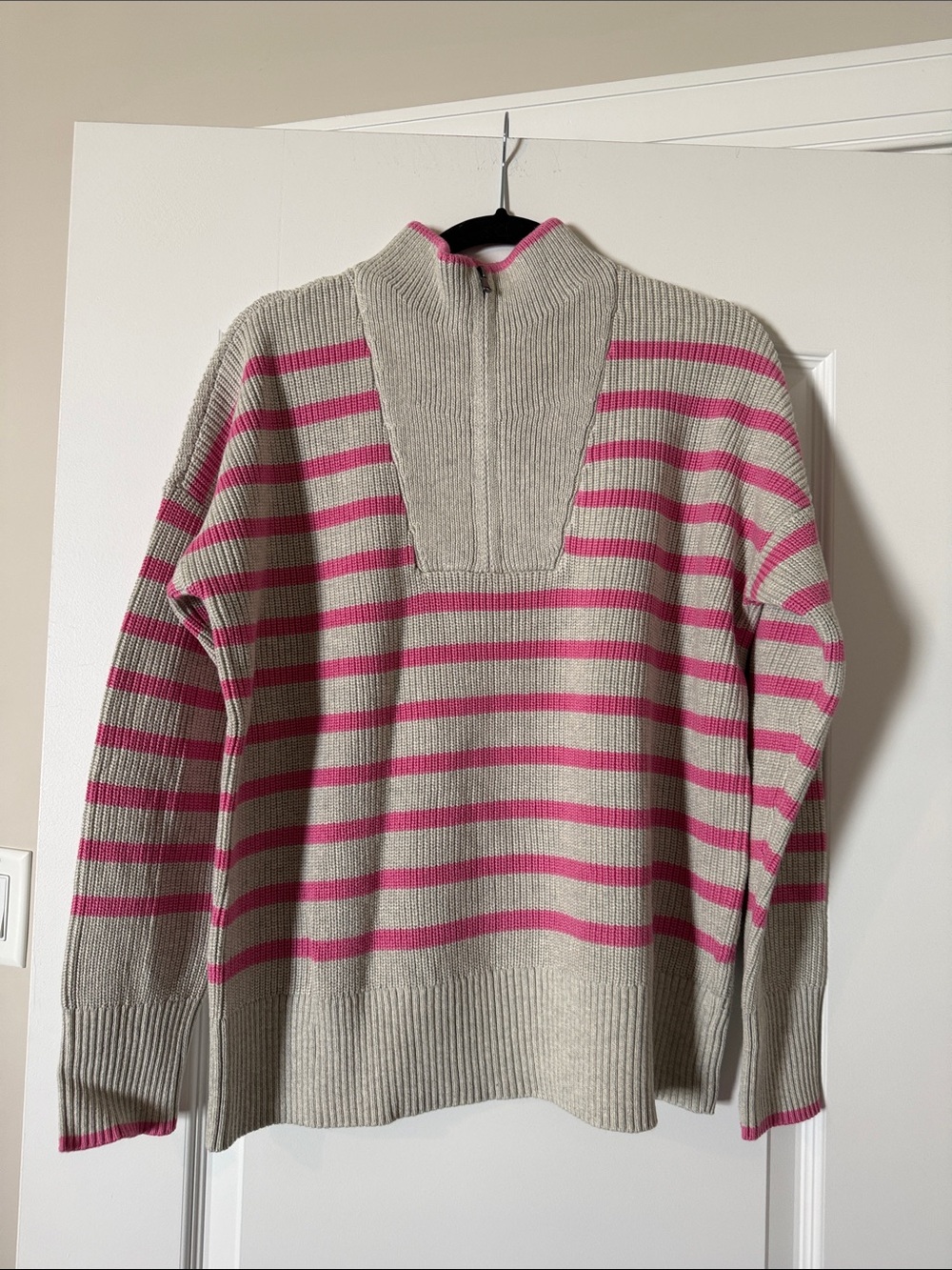 Lands' End Beige and Pink Striped Half-Zip Tunic